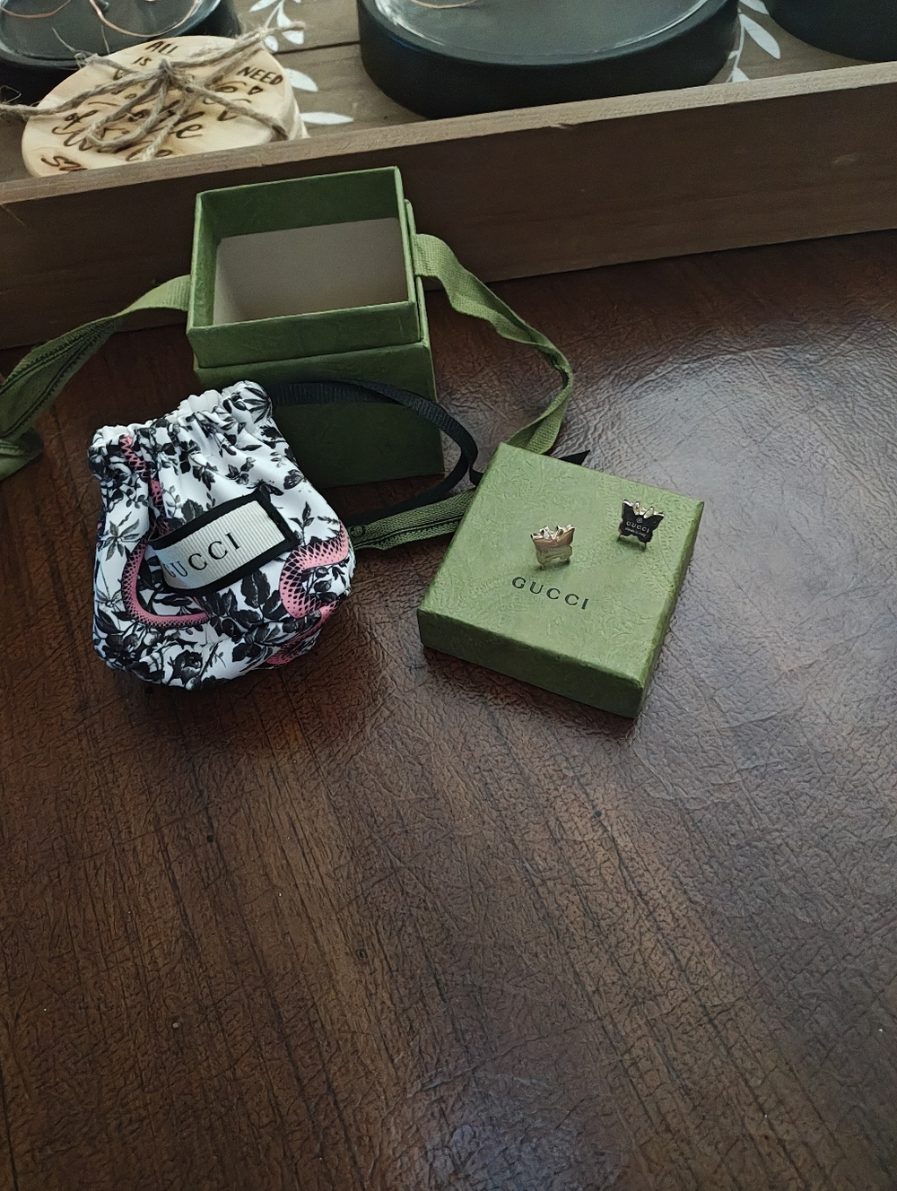 Gucci Silver Butterfly Stud Earrings with Floral Pouch And Box